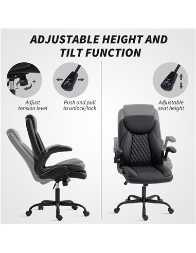 HOMCOM Faux Leather Office Chair. with Flip-Up Armrests - Black