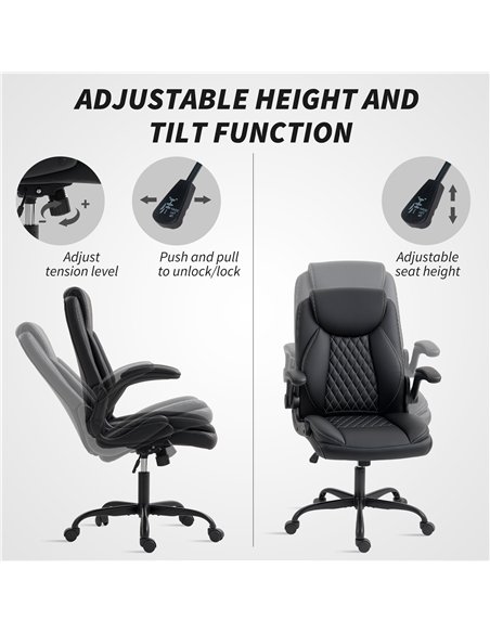 HOMCOM Faux Leather Office Chair. with Flip-Up Armrests - Black - pic 165801 | FastDaddyshop