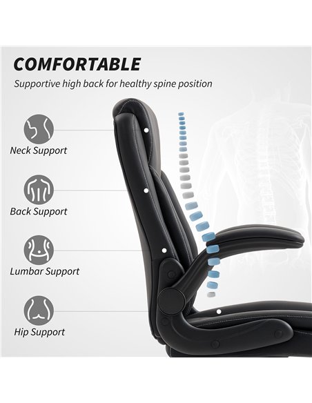 HOMCOM Faux Leather Office Chair. with Flip-Up Armrests - Black - pic 165802 | FastDaddyshop