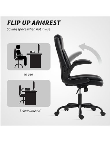 HOMCOM Faux Leather Office Chair. with Flip-Up Armrests - Black