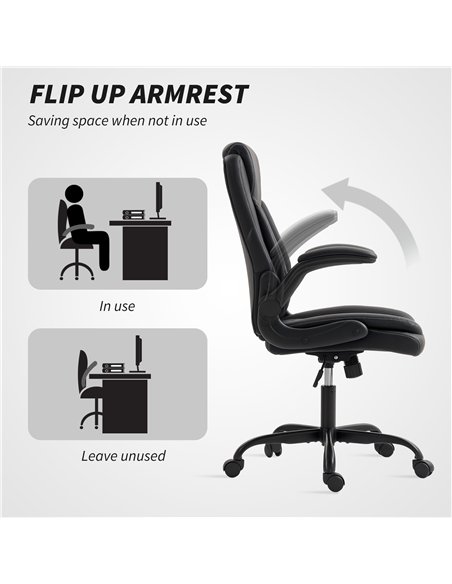 HOMCOM Faux Leather Office Chair. with Flip-Up Armrests - Black - pic 165804 | FastDaddyshop