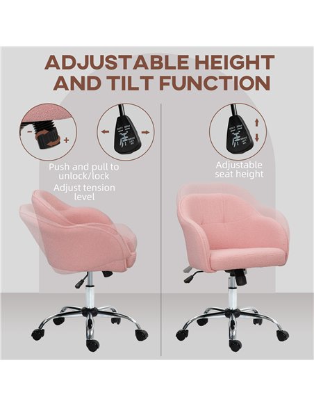 HOMCOM 46-56 cm Teddy Fleece Office Chair - Pink - pic 165810 | FastDaddyshop