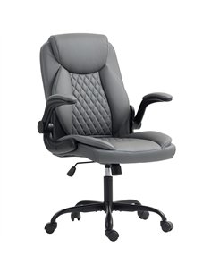 HOMCOM Faux Leather Office Chair. with Flip-Up Armrests - Charcoal Grey