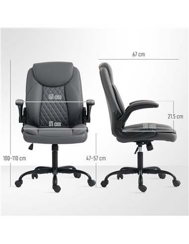 HOMCOM Faux Leather Office Chair. with Flip-Up Armrests - Charcoal Grey