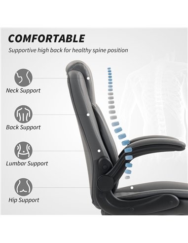 HOMCOM Faux Leather Office Chair. with Flip-Up Armrests - Charcoal Grey