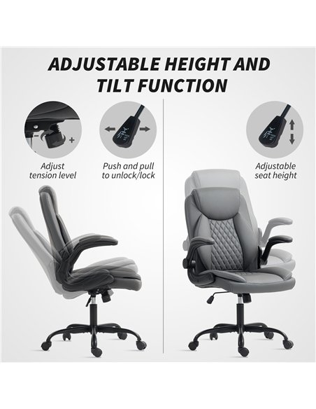 HOMCOM Faux Leather Office Chair. with Flip-Up Armrests - Charcoal Grey - pic 165821 | FastDaddyshop