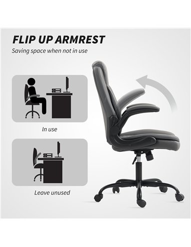 HOMCOM Faux Leather Office Chair. with Flip-Up Armrests - Charcoal Grey
