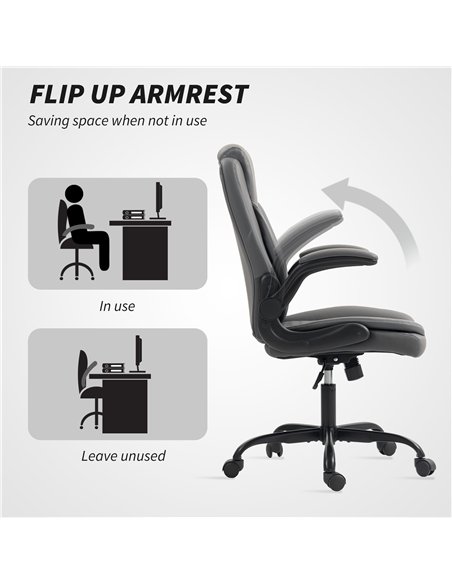HOMCOM Faux Leather Office Chair. with Flip-Up Armrests - Charcoal Grey - pic 165822 | FastDaddyshop