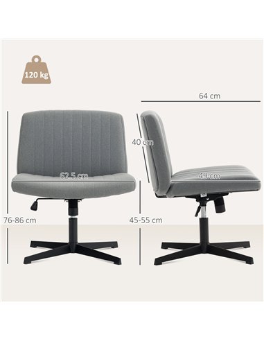 HOMCOM Armless Office Chair No Wheels, Linen Fabric Criss Cross Legged Desk Chair with Wide Seat, Thick Padding, Tilt Function, 