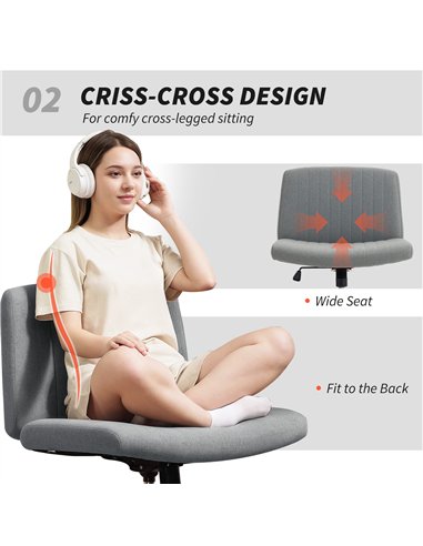 HOMCOM Armless Office Chair No Wheels, Linen Fabric Criss Cross Legged Desk Chair with Wide Seat, Thick Padding, Tilt Function, 