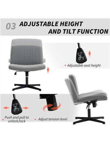 HOMCOM Armless Office Chair No Wheels, Linen Fabric Criss Cross Legged Desk Chair with Wide Seat, Thick Padding, Tilt Function, 