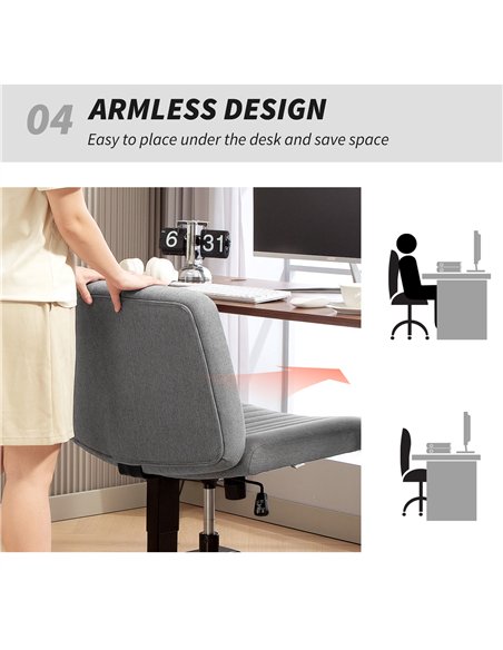 HOMCOM Armless Office Chair No Wheels, Linen Fabric Criss Cross Legged Desk Chair with Wide Seat, Thick Padding, Tilt Function,  - pic 165831 | FastDaddyshop