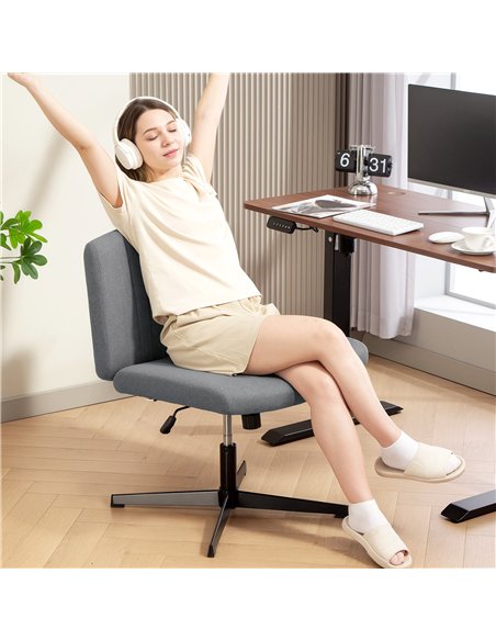 HOMCOM Armless Office Chair No Wheels, Linen Fabric Criss Cross Legged Desk Chair with Wide Seat, Thick Padding, Tilt Function,  - pic 165832 | FastDaddyshop