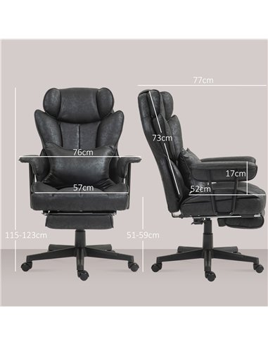 HOMCOM Executive Office Chair, Ergonomic Desk Chair with Foot Rest, Lumbar Support, Reclining Function and Wide Seat, Black