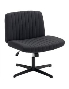 HOMCOM Armless Office Chair No Wheels, Linen Fabric Criss Cross Legged Desk Chair with Wide Seat, Thick Padding, Tilt Function, 