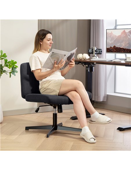 HOMCOM Armless Office Chair No Wheels, Linen Fabric Criss Cross Legged Desk Chair with Wide Seat, Thick Padding, Tilt Function,  - pic 165844 | FastDaddyshop