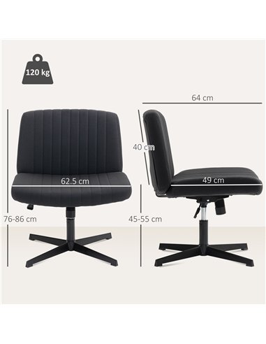 HOMCOM Armless Office Chair No Wheels, Linen Fabric Criss Cross Legged Desk Chair with Wide Seat, Thick Padding, Tilt Function, 