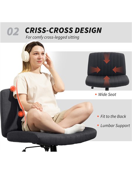 HOMCOM Armless Office Chair No Wheels, Linen Fabric Criss Cross Legged Desk Chair with Wide Seat, Thick Padding, Tilt Function,  - pic 165847 | FastDaddyshop