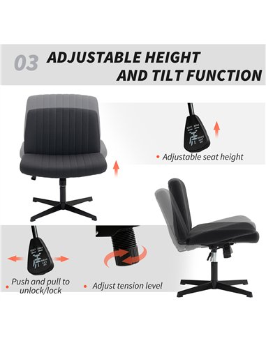 HOMCOM Armless Office Chair No Wheels, Linen Fabric Criss Cross Legged Desk Chair with Wide Seat, Thick Padding, Tilt Function, 