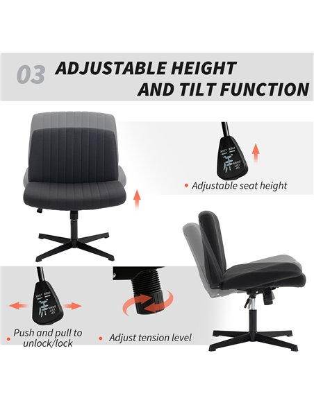 HOMCOM Armless Office Chair No Wheels, Linen Fabric Criss Cross Legged Desk Chair with Wide Seat, Thick Padding, Tilt Function,  - pic 165848 | FastDaddyshop