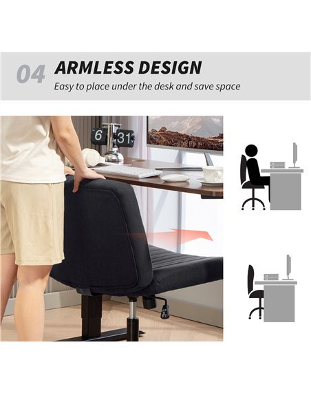 HOMCOM Armless Office Chair No Wheels, Linen Fabric Criss Cross Legged Desk Chair with Wide Seat, Thick Padding, Tilt Function,  - pic 165849 | FastDaddyshop