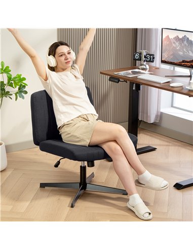 HOMCOM Armless Office Chair No Wheels, Linen Fabric Criss Cross Legged Desk Chair with Wide Seat, Thick Padding, Tilt Function, 