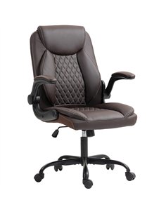 HOMCOM Faux Leather Office Chair. with Flip-Up Armrests - Brown