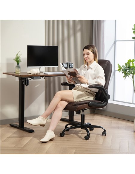 HOMCOM Faux Leather Office Chair. with Flip-Up Armrests - Brown - pic 165853 | FastDaddyshop