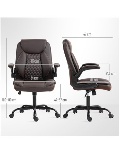 HOMCOM Faux Leather Office Chair. with Flip-Up Armrests - Brown