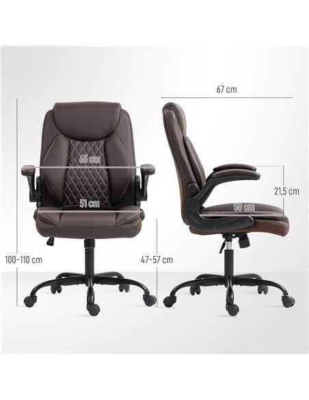 HOMCOM Faux Leather Office Chair. with Flip-Up Armrests - Brown - pic 165854 | FastDaddyshop
