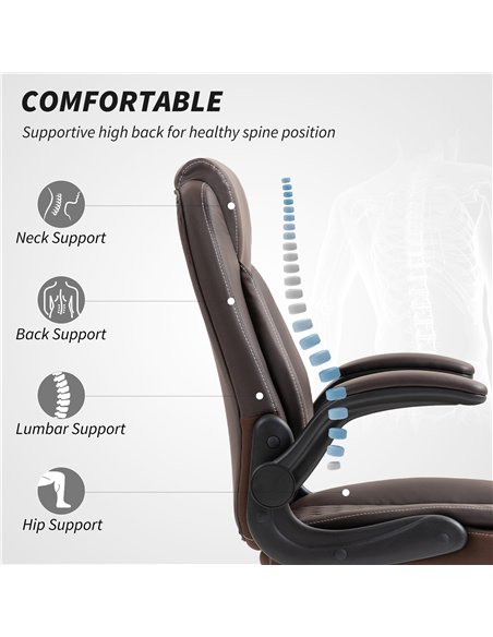 HOMCOM Faux Leather Office Chair. with Flip-Up Armrests - Brown - pic 165855 | FastDaddyshop