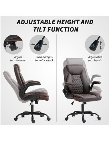 HOMCOM Faux Leather Office Chair. with Flip-Up Armrests - Brown