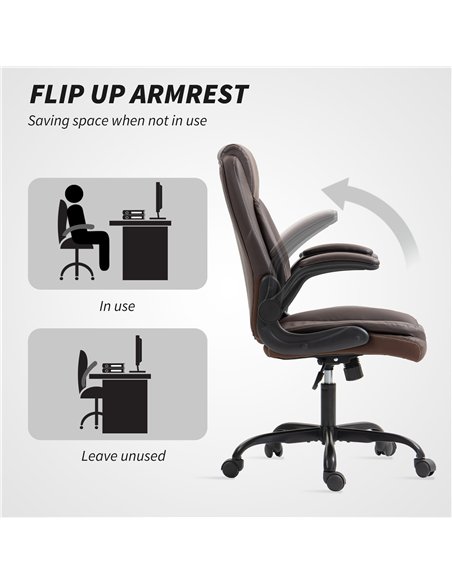 HOMCOM Faux Leather Office Chair. with Flip-Up Armrests - Brown - pic 165858 | FastDaddyshop