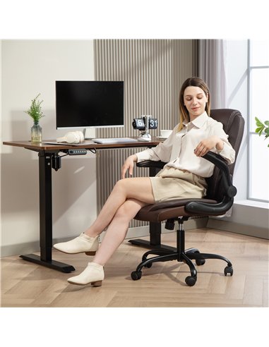 HOMCOM Faux Leather Office Chair. with Flip-Up Armrests - Brown