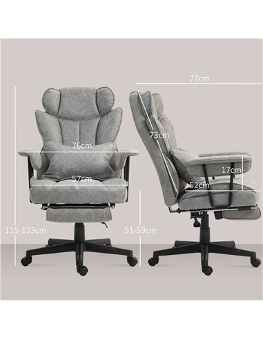 HOMCOM Executive Office Chair, Ergonomic Desk Chair with Foot Rest, Lumbar Support, Reclining Function and Wide Seat, Grey