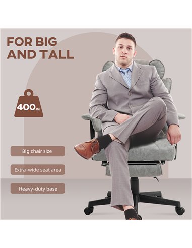 HOMCOM Executive Office Chair, Ergonomic Desk Chair with Foot Rest, Lumbar Support, Reclining Function and Wide Seat, Grey
