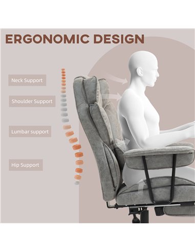HOMCOM Executive Office Chair, Ergonomic Desk Chair with Foot Rest, Lumbar Support, Reclining Function and Wide Seat, Grey
