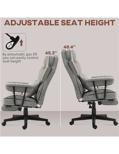 HOMCOM Executive Office Chair, Ergonomic Desk Chair with Foot Rest, Lumbar Support, Reclining Function and Wide Seat, Grey - pic 165867 | FastDaddyshop