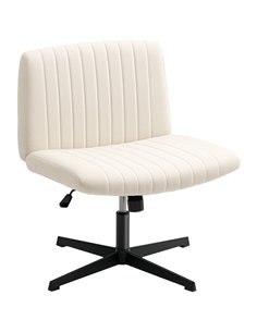 HOMCOM Armless Office Chair No Wheels, Linen Fabric Criss Cross Legged Desk Chair with Wide Seat, Thick Padding, Tilt Function, 