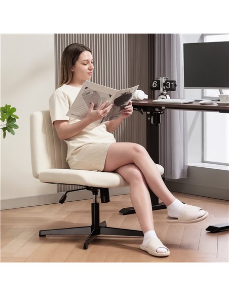 HOMCOM Armless Office Chair No Wheels, Linen Fabric Criss Cross Legged Desk Chair with Wide Seat, Thick Padding, Tilt Function,  - pic 165880 | FastDaddyshop