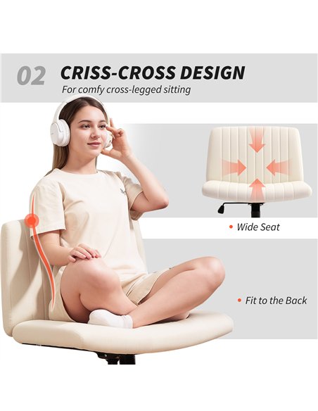 HOMCOM Armless Office Chair No Wheels, Linen Fabric Criss Cross Legged Desk Chair with Wide Seat, Thick Padding, Tilt Function,  - pic 165883 | FastDaddyshop