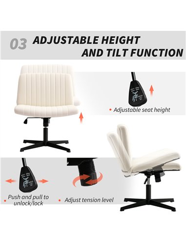 HOMCOM Armless Office Chair No Wheels, Linen Fabric Criss Cross Legged Desk Chair with Wide Seat, Thick Padding, Tilt Function, 