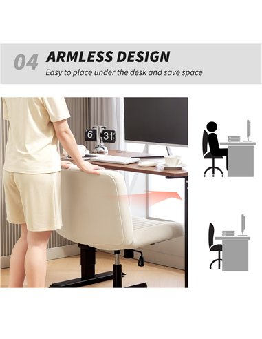 HOMCOM Armless Office Chair No Wheels, Linen Fabric Criss Cross Legged Desk Chair with Wide Seat, Thick Padding, Tilt Function, 