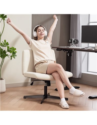 HOMCOM Armless Office Chair No Wheels, Linen Fabric Criss Cross Legged Desk Chair with Wide Seat, Thick Padding, Tilt Function, 