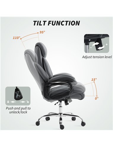 HOMCOM Super Padded Faux Leather Office Chair - Charcoal Grey
