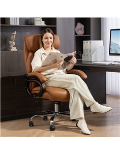 HOMCOM Spring Padded Faux Leather Office Chair - Light Brown 2