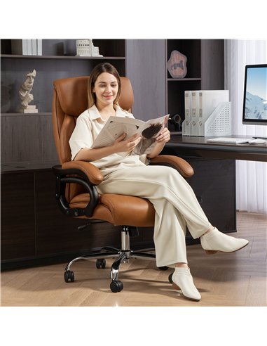 HOMCOM Spring Padded Faux Leather Office Chair - Light Brown