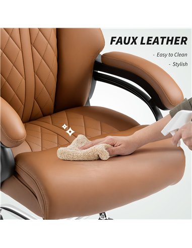 HOMCOM Spring Padded Faux Leather Office Chair - Light Brown