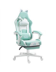 HOMCOM Cat Ear and Paw Reclining Office Chair, with Footrest - Light Blue/White