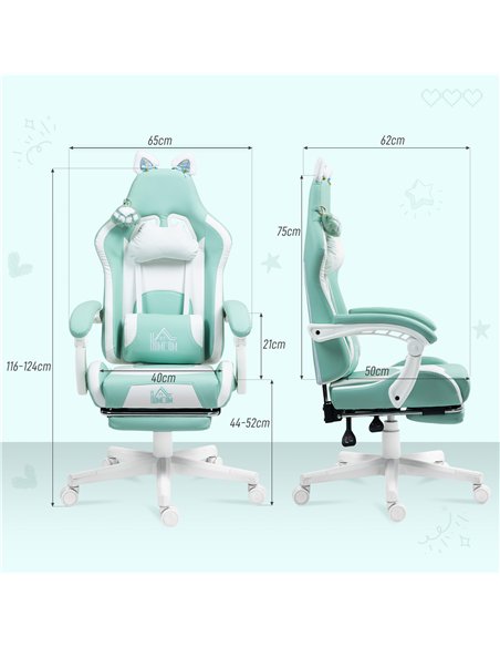 HOMCOM Cat Ear and Paw Reclining Office Chair, with Footrest - Light Blue/White - pic 165926 | FastDaddyshop
